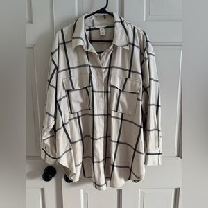 H&M cream and black check shacket XL